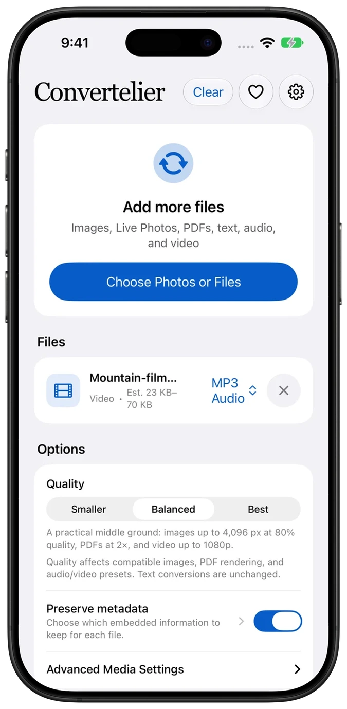 MP3 selected for an original generated video with an audio track.